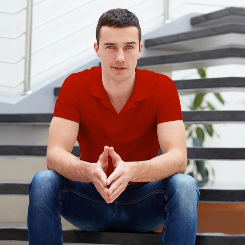Red Plain Collar Polo T-shirt - 100% Cotton Unisex - 260 GSM product image
