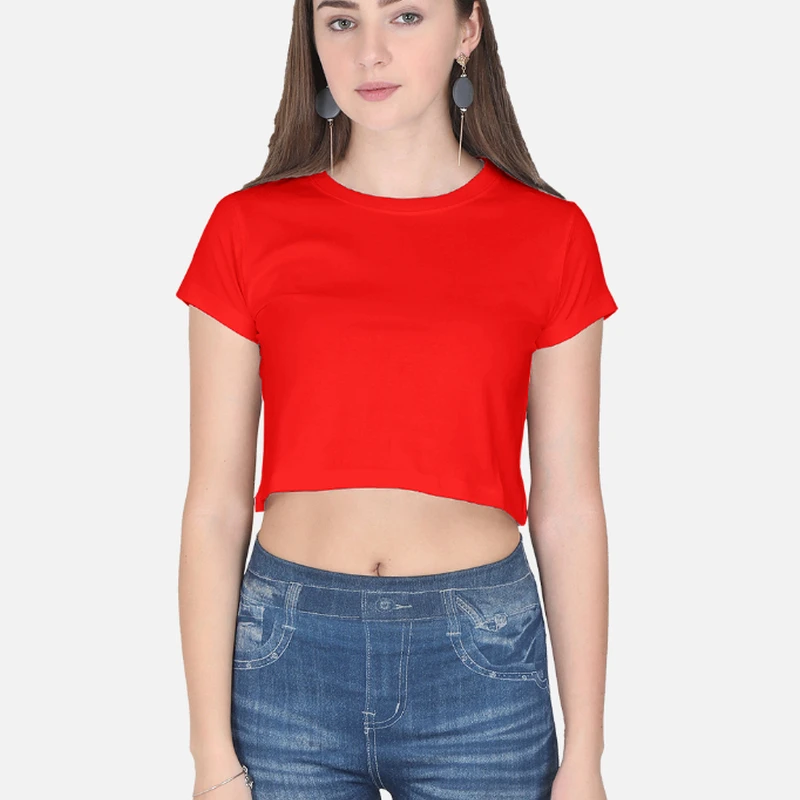 Red Plain Women Crop Top
