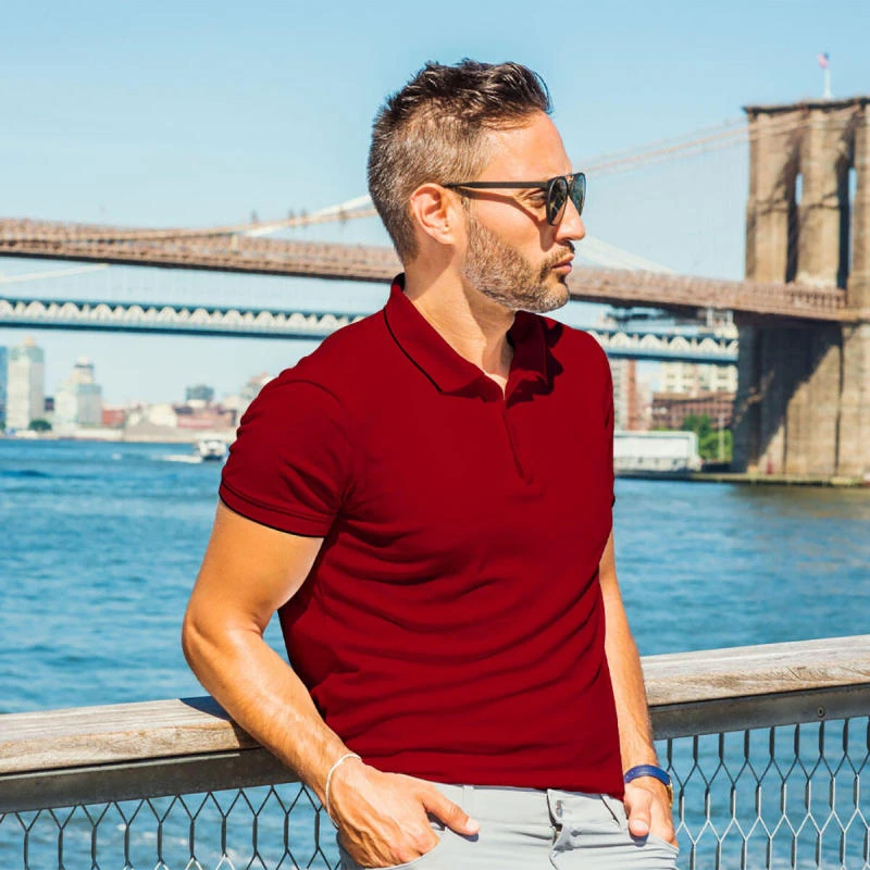 Red With Black Plain Tipping Collar Polo T-shirt - 100% Cotton Unisex - 230 GSM product image
