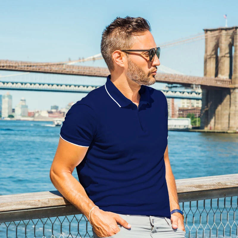 Royal Blue With White Plain Tipping Collar Polo T-shirt - 100% Cotton Unisex - 230 GSM product image