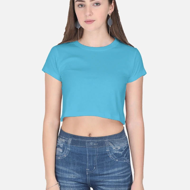 Sky Blue Plain Women Crop Top