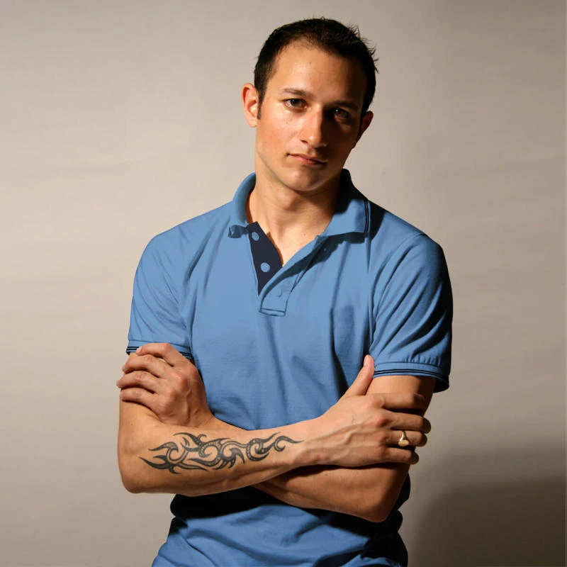 Sky Blue With Navy Plain Tipping Collar Polo T-shirt - 100% Cotton Unisex - 260 GSM product image