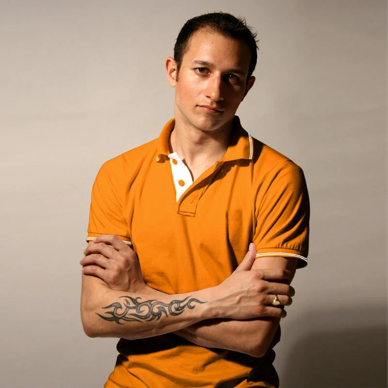 Tangerine With White Plain Tipping Collar Polo T-shirt - 100% Cotton Unisex - 260 GSM product image