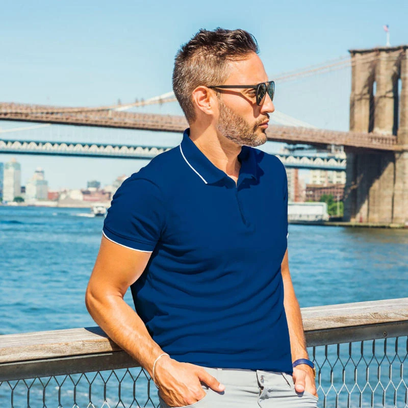 Turquoise Blue With White Plain Tipping Collar Polo T-shirt - 100% Cotton Unisex - 230 GSM product image