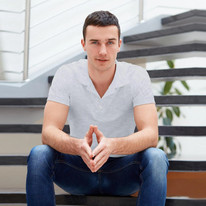 White Melange Plain Collar Polo T-shirt - 100% Cotton Unisex - 260 GSM product image