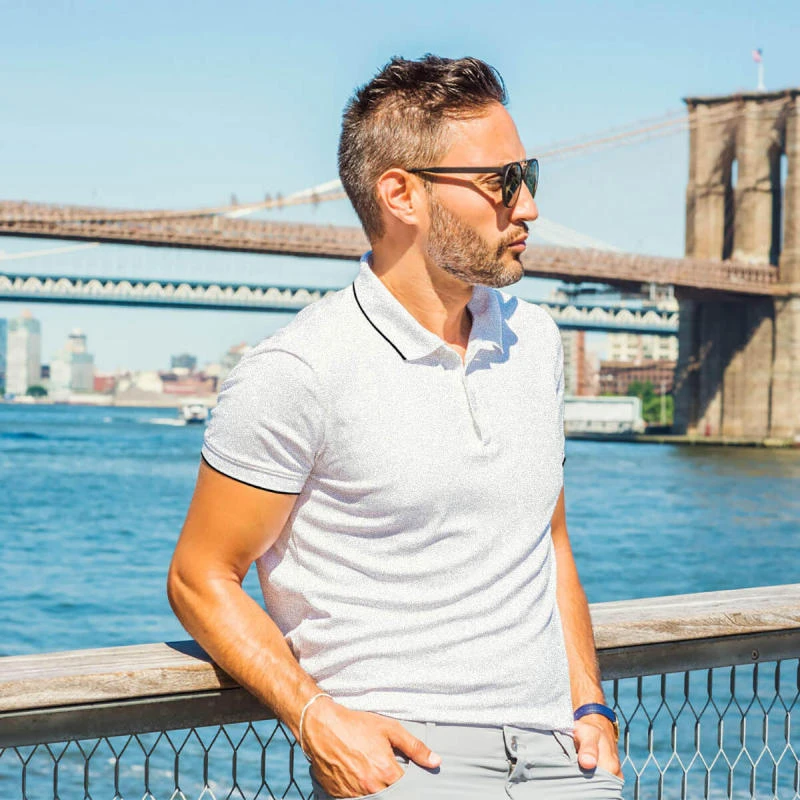 White Melange With Black Plain Tipping Collar Polo T-shirt - 100% Cotton Unisex - 230 GSM product image