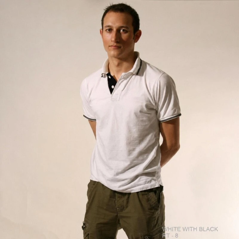 White With Black Plain Tipping Collar Polo T-shirt - 100% Cotton Unisex - 260 GSM