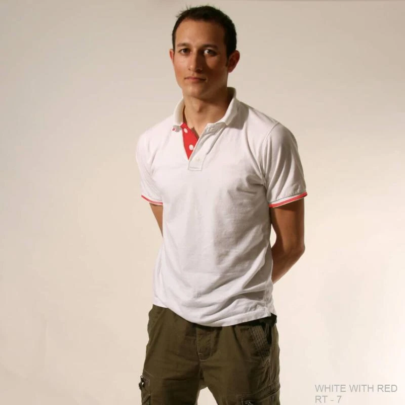 White With Red Plain Tipping Collar Polo T-shirt - 100% Cotton Unisex - 260 GSM
