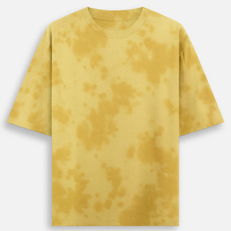 Yellow Plain Tie Dye Oversized Round Neck T-Shirt - 260 GSM Unisex