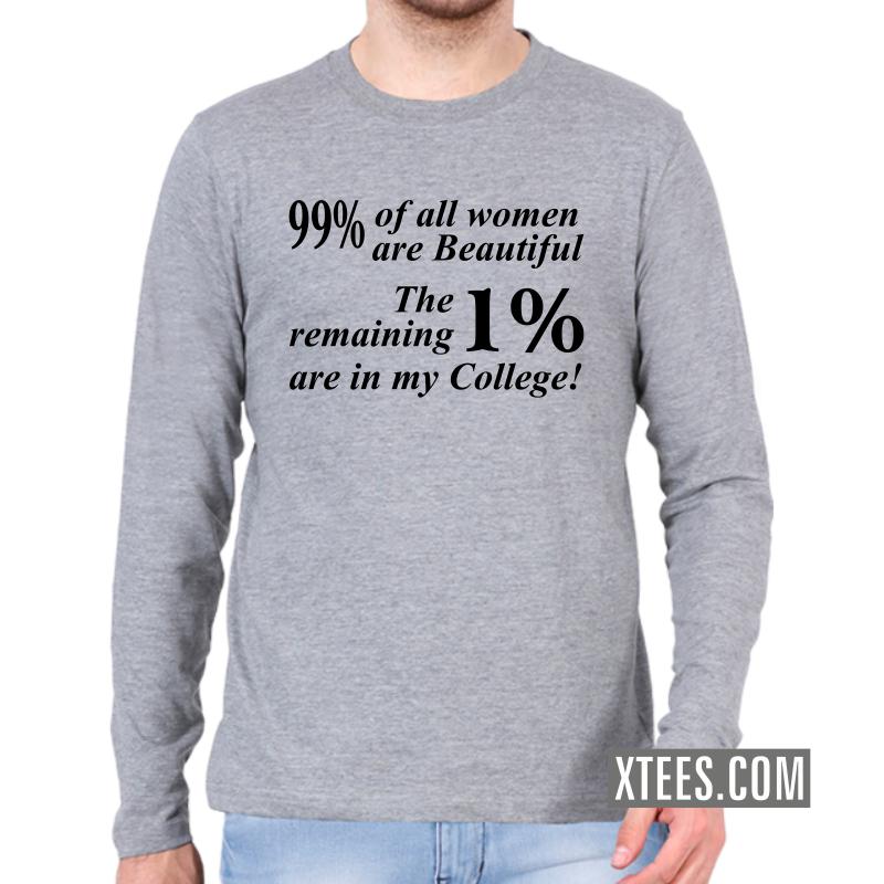 99% Of All Women Are Beautiful, The Remaining 1% Are In My College Insulting Slogan Full Sleeve Full Sleeve T-Shirts image 99% Of All Women Are Beautiful, The Remaining 1% Are In My College Insulting Slogan Full Sleeve Full Sleeve T-Shirts image
