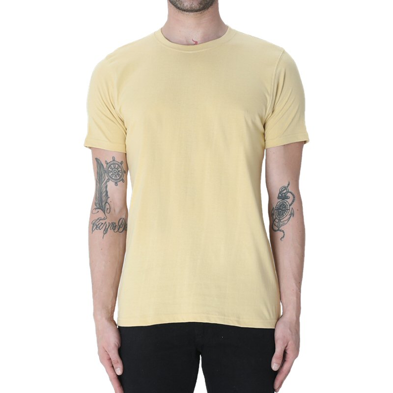 Beige Plain Round Neck T-shirt image