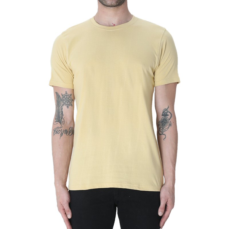 Beige Unisex Plain Cotton Round Neck T-shirt image