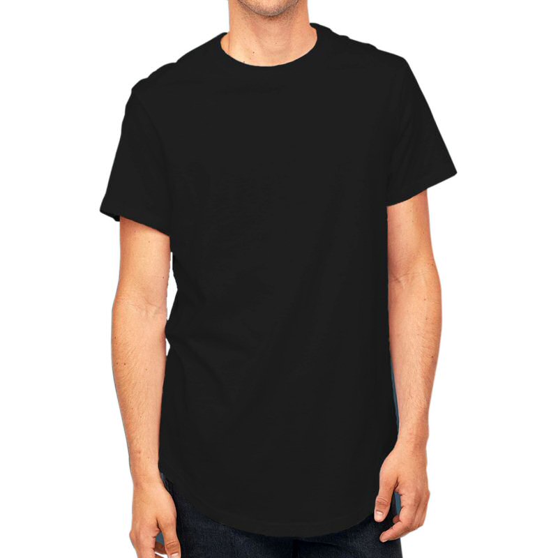 Black Long Line Curved Round Neck T-shirt | Xtees