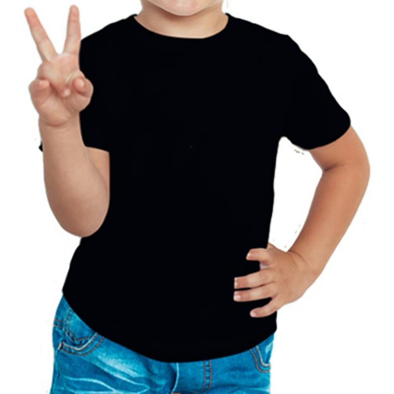 Black Plain Kids Boys Round Neck T-shirt image