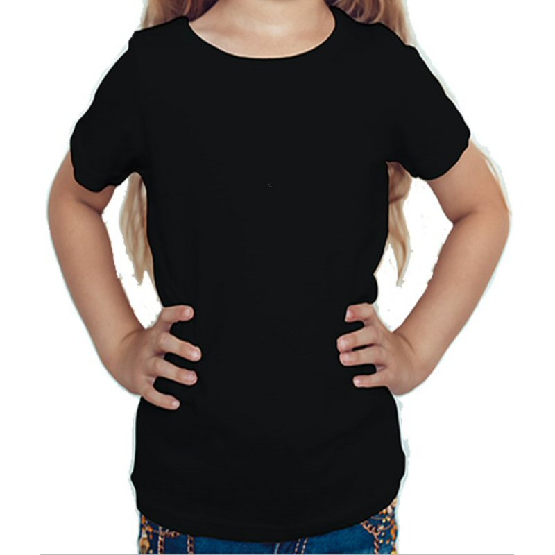 Black Plain Kids Girls Round Neck T-shirt image