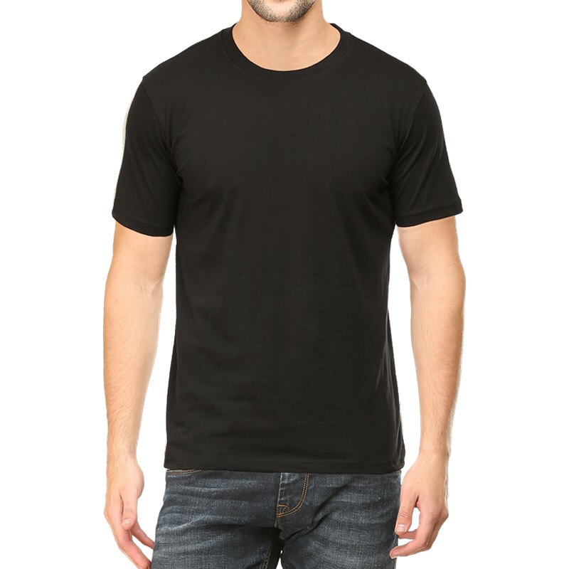 Cotton Black Plain Round Neck T Shirt Xtees