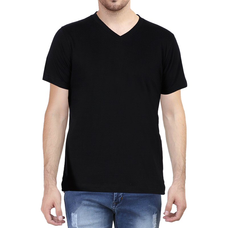 Black Plain V Neck T-shirt image