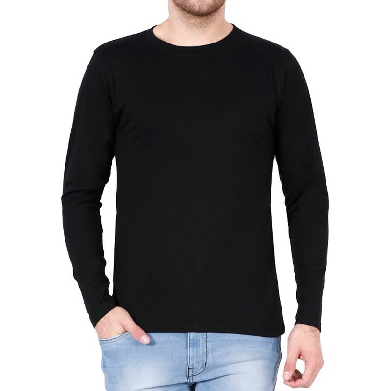 Black Plain Full Sleeve Round Neck T-shirt image