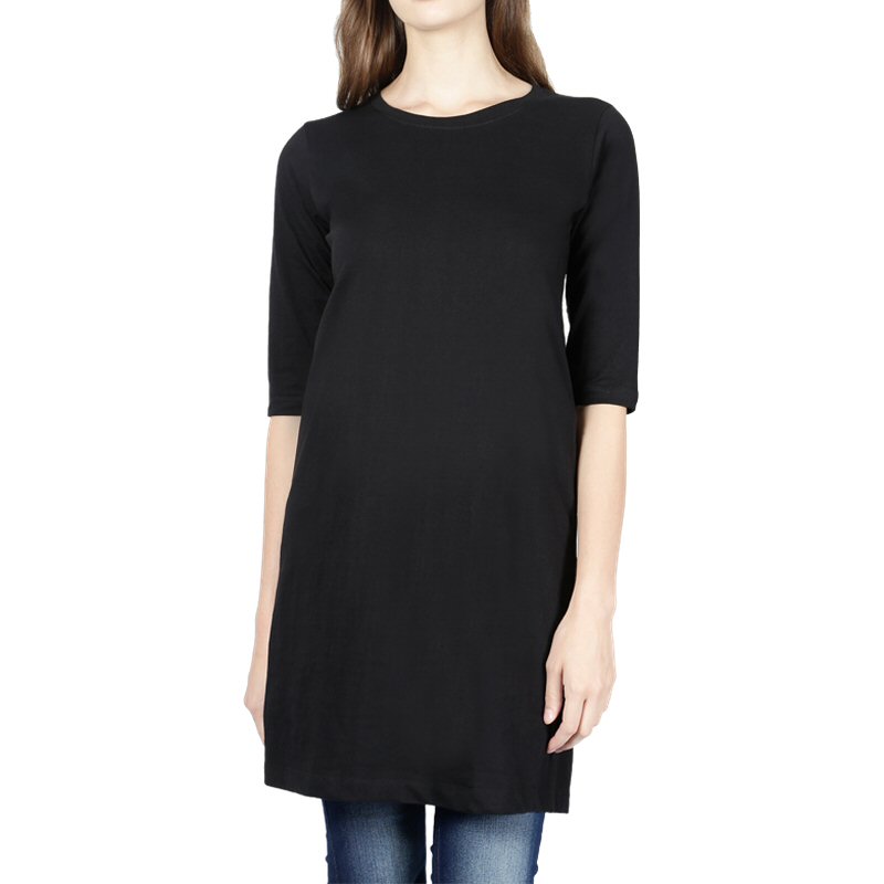 Black Plain Women 3-4th Sleeve Long Tops image