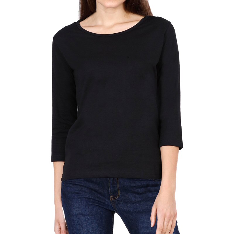 Black Plain Women Full Sleeve T-shirts image