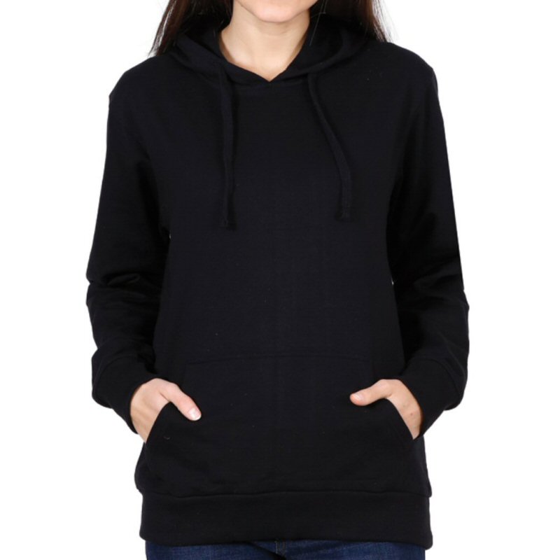 Black Plain Women Hoodie Sweat Shirt image