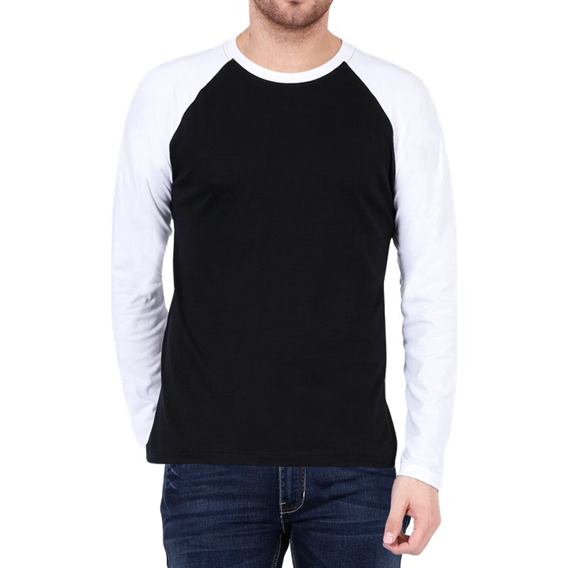 Black + White Plain Raglan Full Sleeve T-shirt image