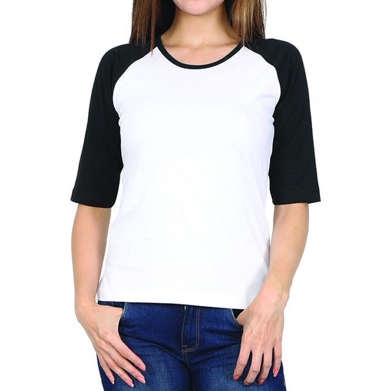Black + White Plain Women Raglan Full Sleeve T-shirts image