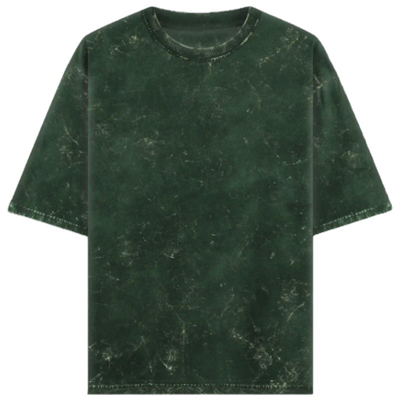 Bottle Green Men Plain Cotton Acid Washed Oversized 240 Gsm Round Neck T-shirt