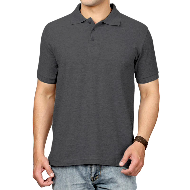 Charcoal Melange Plain Collar Polo T-shirt
