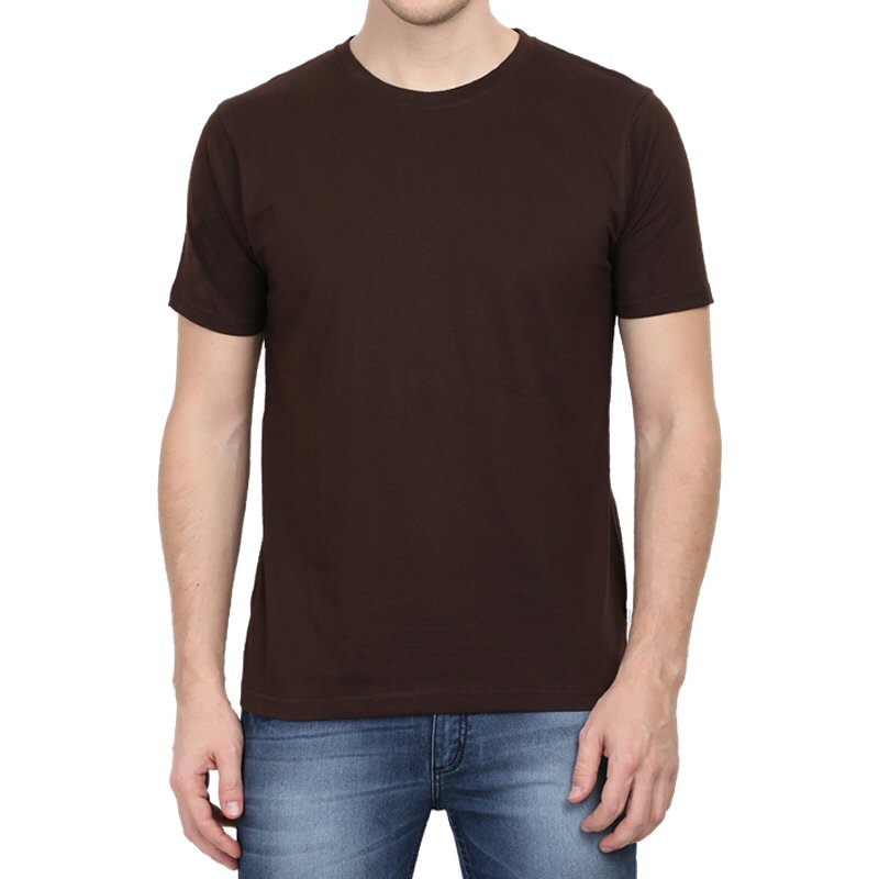 Coffee Brown Unisex Plain Cotton Round Neck T-shirt image