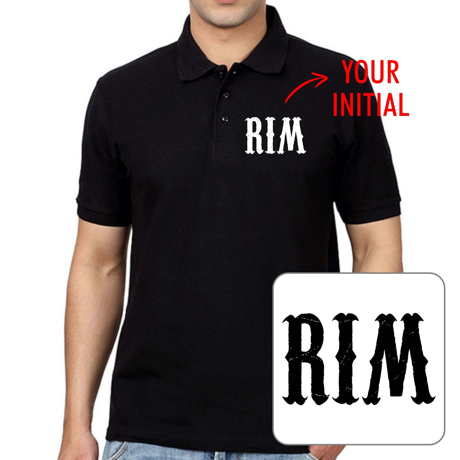 Custom Initial Printed Collar Polo T-shirt image