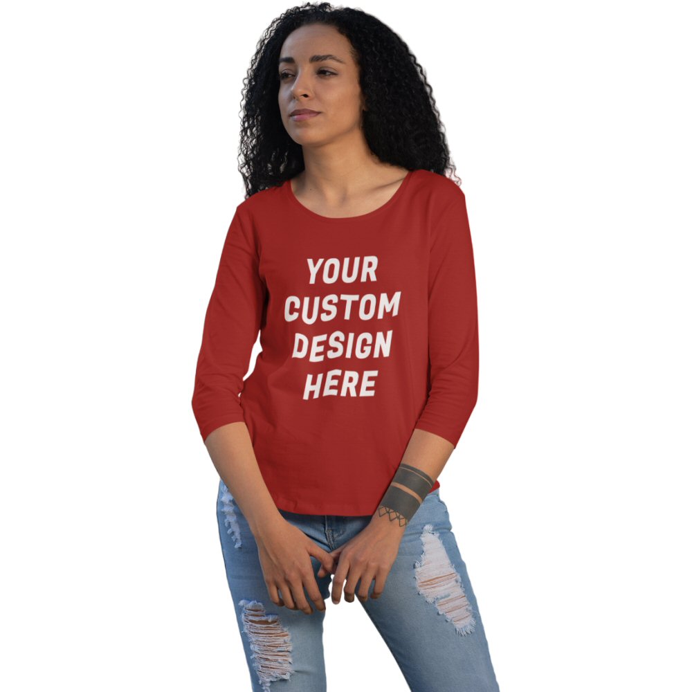 Custom Printed Women Round Neck Three Fourth Sleeve T-shirt image