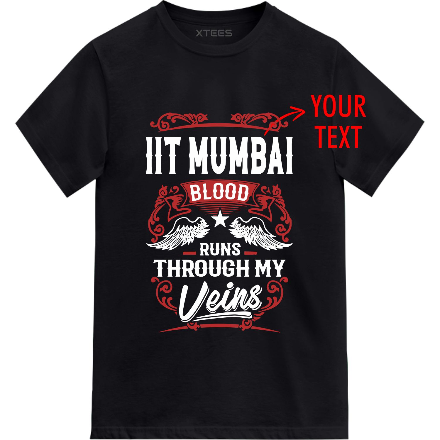 Custom Text Blood Runs Through My Veins Printed T-shirt image
