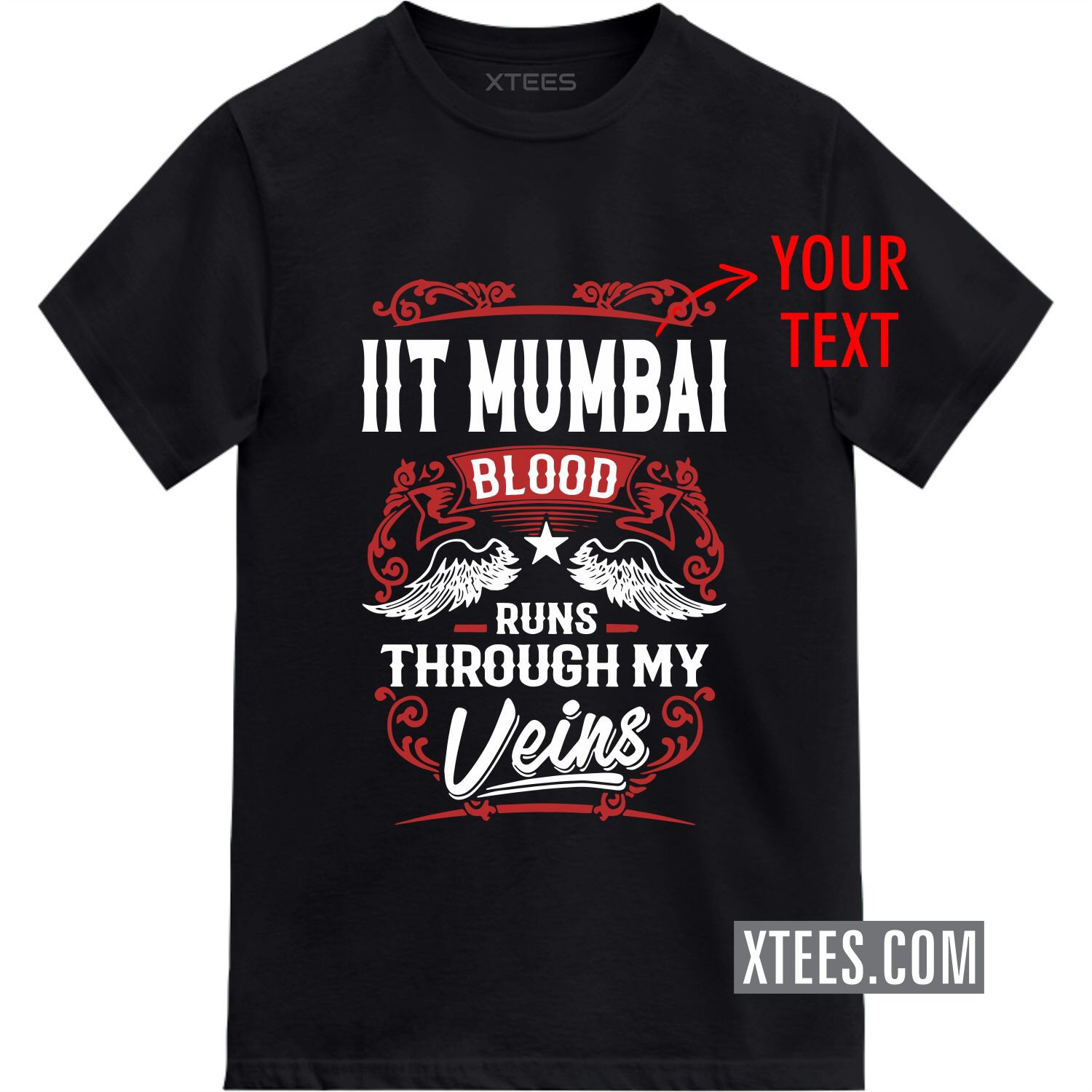 Custom Text Blood Runs Through My Veins Printed T-shirt image