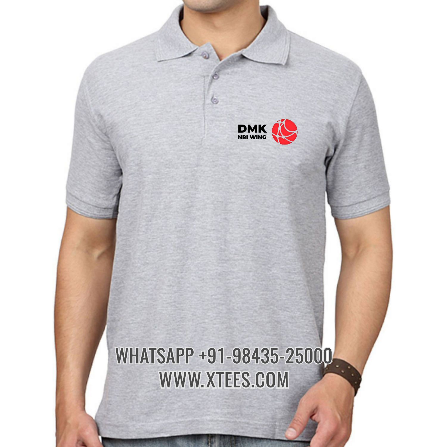 Dravida Munnetra Kazhagam Dmk Nri Wing Logo Left Chest Logo Printed Collar Polo T-shirt image