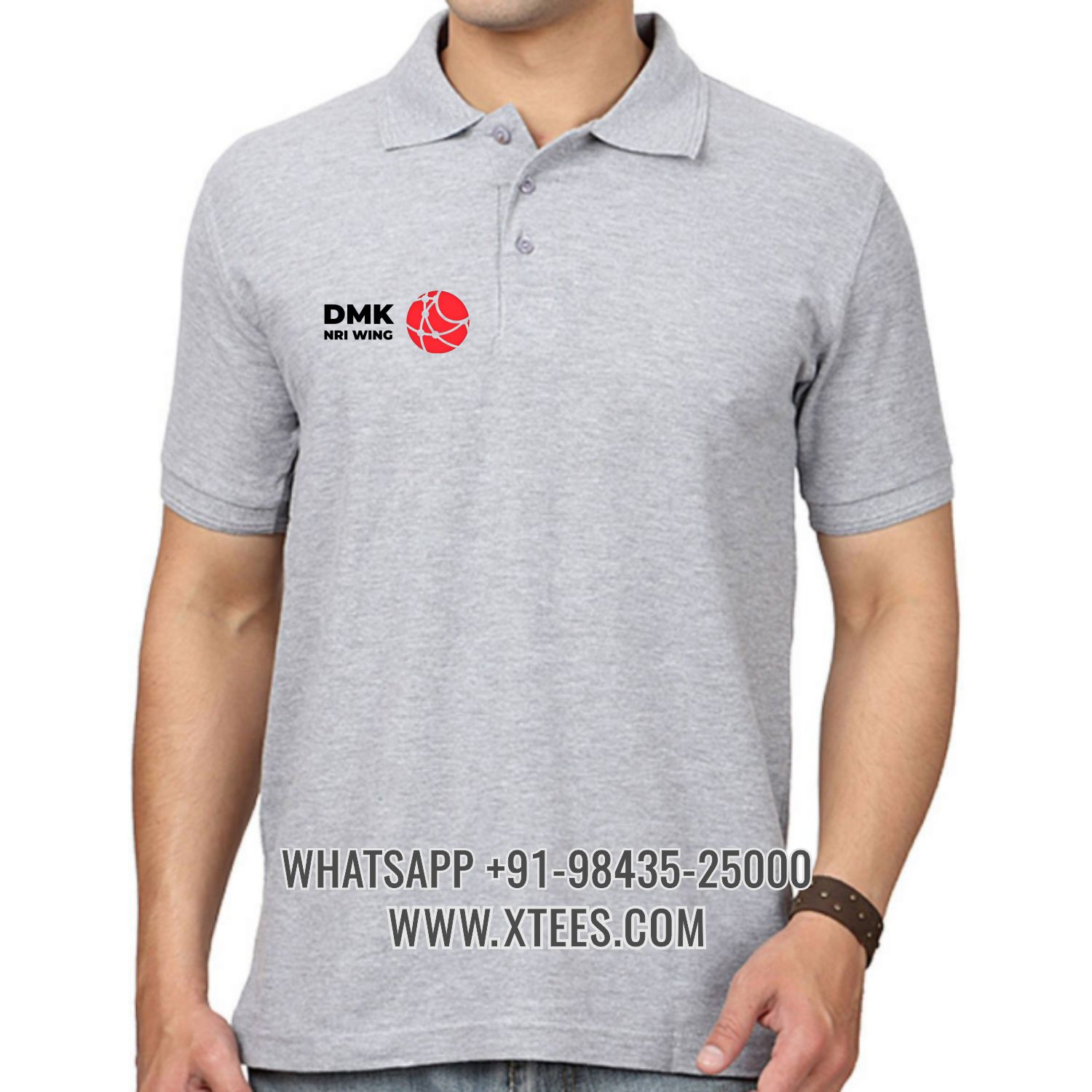 Dravida Munnetra Kazhagam Dmk Nri Wing Logo Right Chest Logo Printed Collar Polo T-shirt image