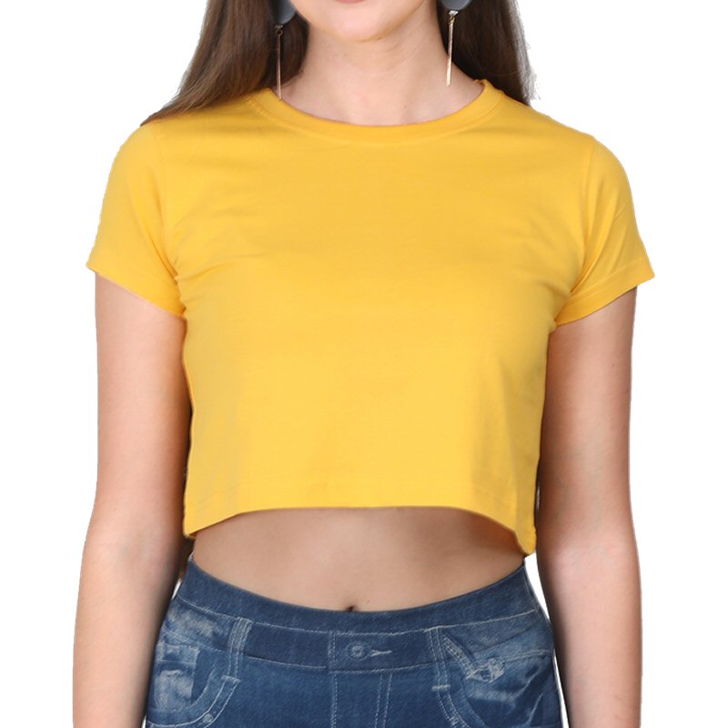 Golden Yellow Plain Women Crop Tops image