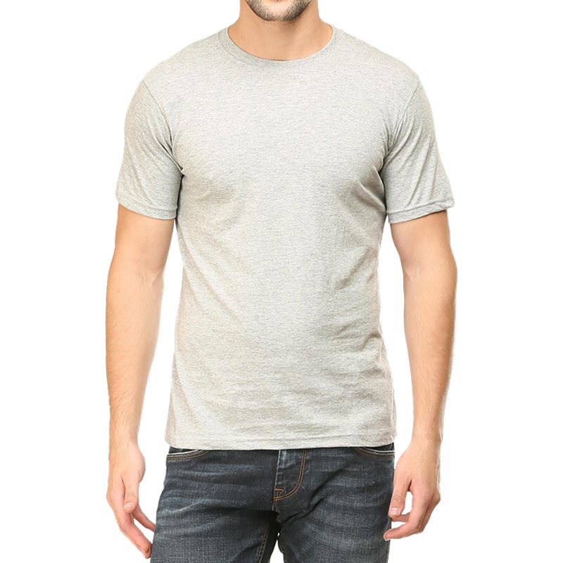 Grey Melange Unisex Plain Cotton Round Neck T-shirt image