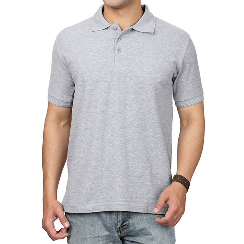 Grey Melange Plain Collar Polo T-shirt image
