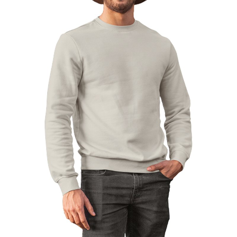 Grey Melange Plain Round Neck Sweat Shirt image