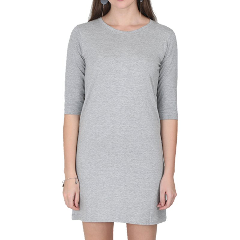 Grey Melange Plain Women 3-4th Sleeve Long Tops image