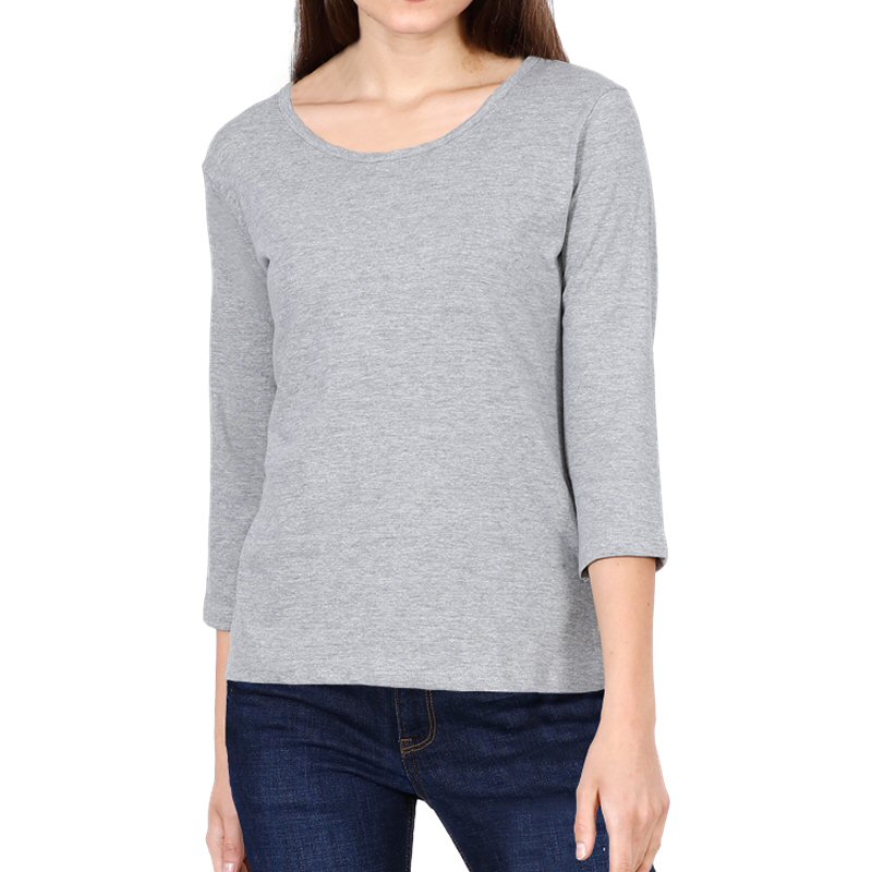 Grey Melange Plain Women Full Sleeve T-shirts image