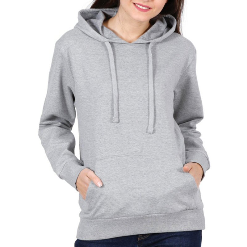 Grey Melange Plain Women Hoodie Sweat Shirt image