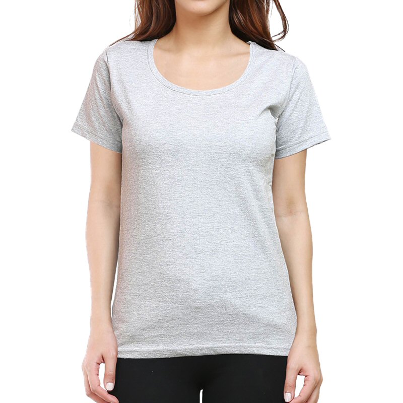 Grey Melange Plain Women Round Neck T-shirt image