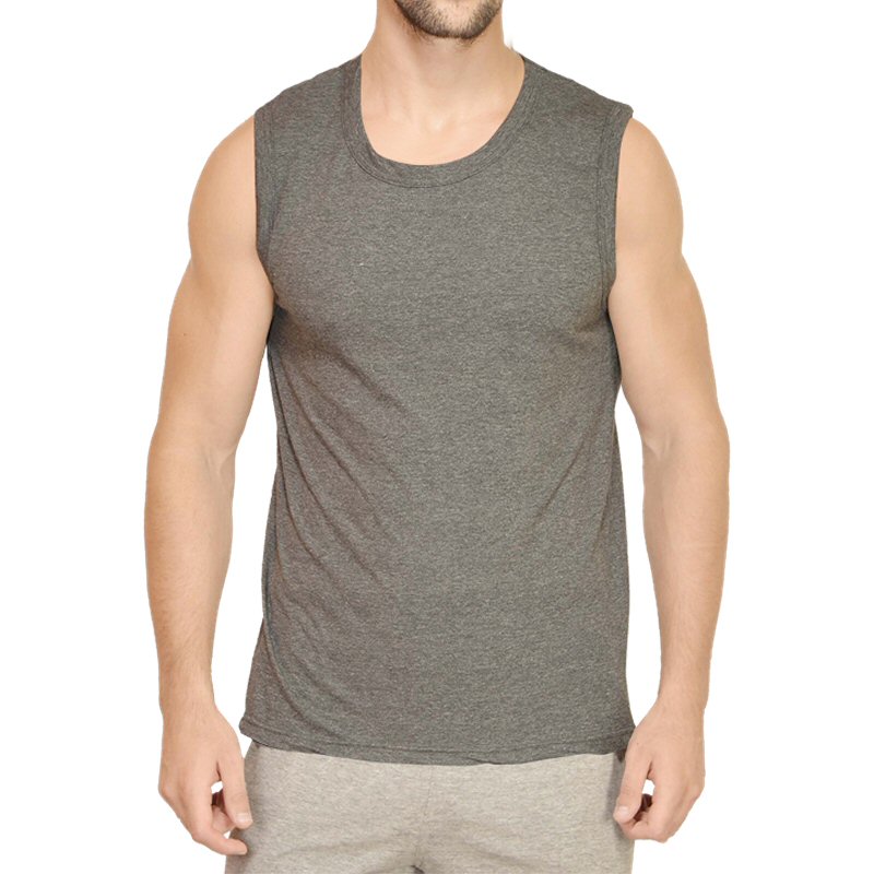 Charcoal Melange Men Plain Cotton Sleeveless Round Neck T-shirt image