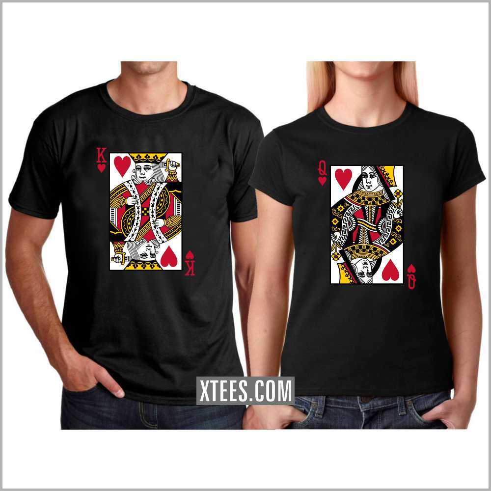 King Of Hearts Queen Of Hearts Playing Cards Couple T-shirts image