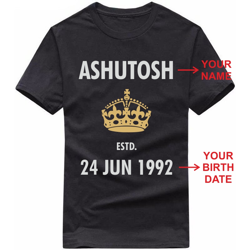 Customised Name Birthday Personalised Date Year Printed Round Neck T-shirt image Customised Name Birthday Personalised Date Year Printed Round Neck T-shirt image