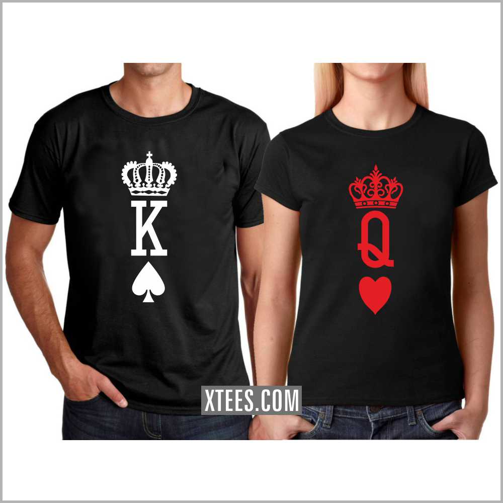 K Spade Q Hearts Playing Cards Symbol Couple T-shirts image