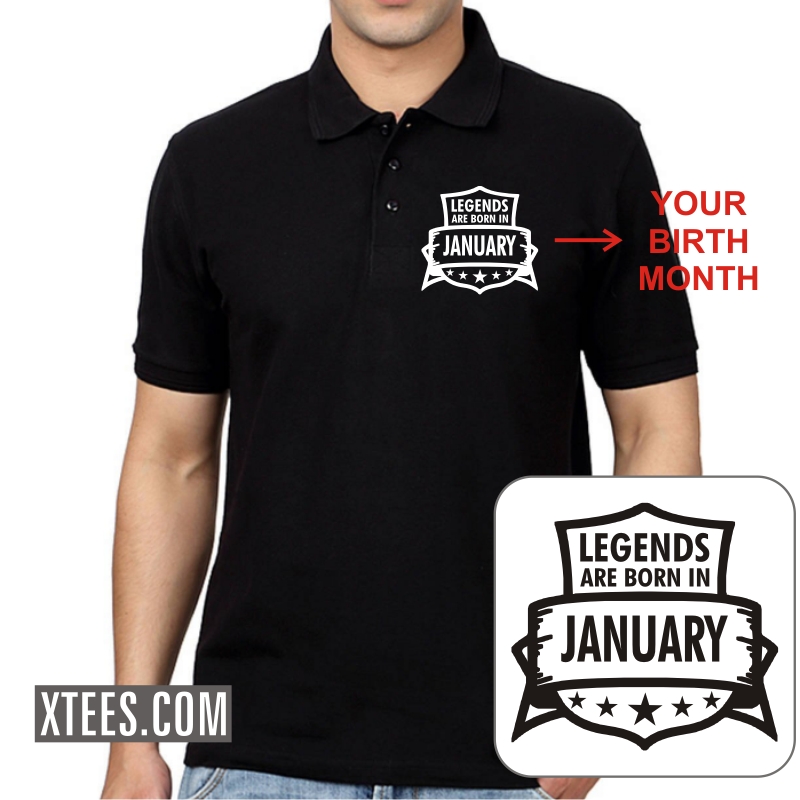 Legends Are Born In < Birth Month > Birthday Personalised Collar Polo T-shirts image