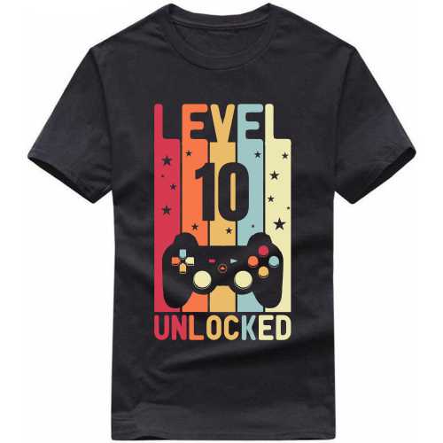 Level 10 Ten Unlocked Gaming Slogan T-shirts image